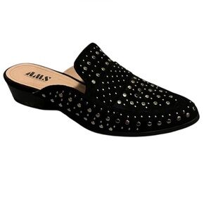 Black Studded Loafer Mules Slip On Faux Suede Size 8.5
